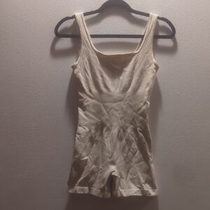 Cream Ribbed Sleeveless Romper